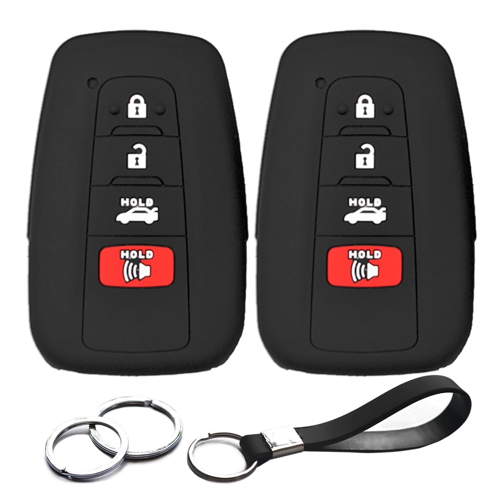 Photo 1 of [PARTIAL SET] INFIPAR 2pcs Compatible with Toyota RAV4 Camry Highlander 4Runner Corolla Avalon Mirai Prius 86 C-HR HYQ14FBC 4 Buttons Black Rubber Silicone Case Remote Key Fob Cover