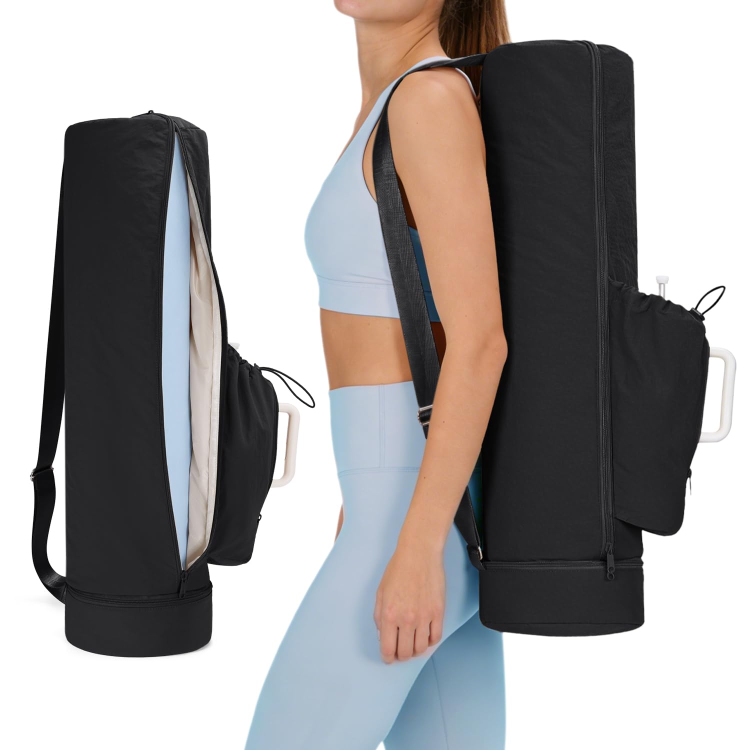 sportsnew Yoga Mat Bag with Side Bottle Pocket Fits Stanley Tumble