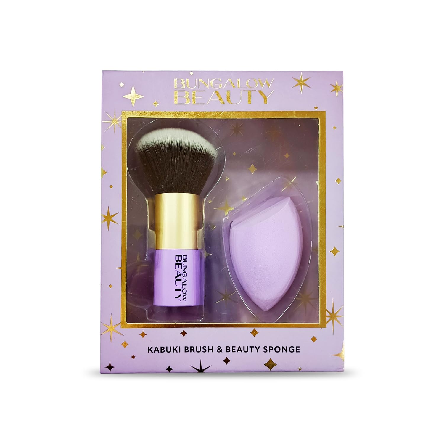 BUNGALOW BEAUTY Premium Kabuki Brush & Blender Set | All Face Makeup & Foundation Brush for Liquid, Cream and Powder Face Makeup | Wet or Dry Makeup (Purple)