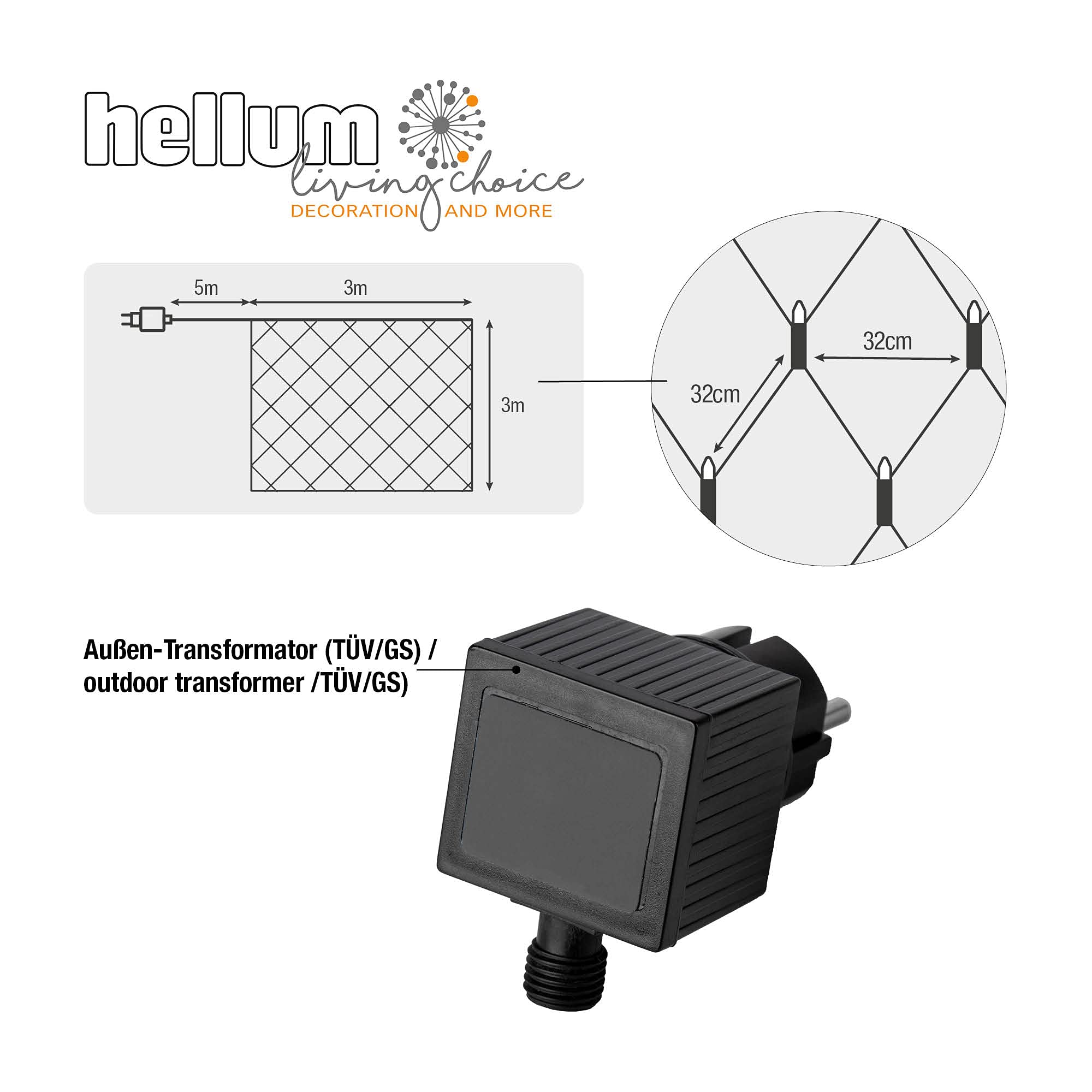 Joycome 3x2m 200 LED Verlichtingsnet Buiten - Verlichtingsnet met Stekker, 8 Modussen, IP65 Waterdicht voor Boom, Tuin, Balkon, Slaapkamer - Warm Wit