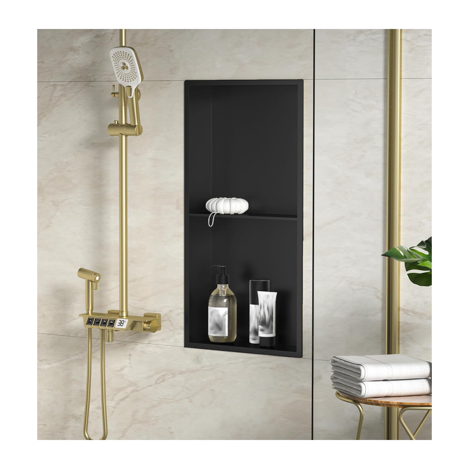 Niche de douche encastrée noir double couche 70x28cm en acier inoxydable