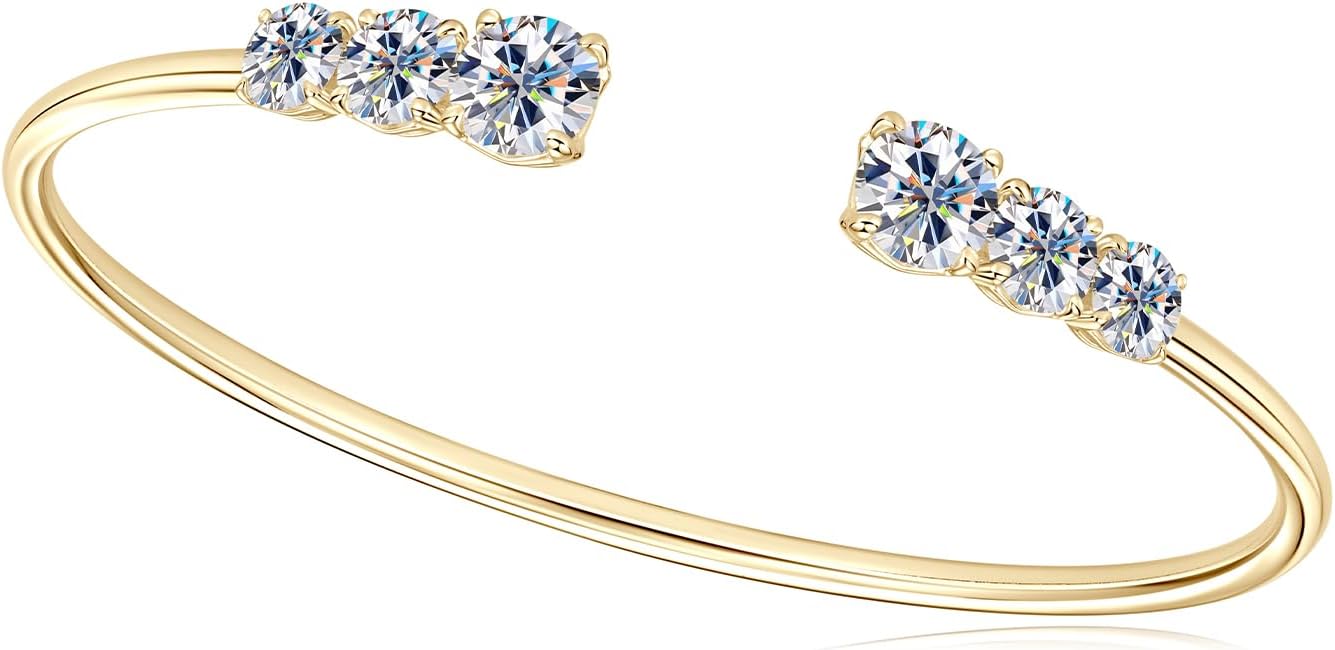 AINUOSHI 0.5/0.6/1 Carat Moissanite Bangle Bracelet for Women, Sterling Silver Adjustable Open Cuff Bracelet, Anniversary New Year Birthday Gifts for Daughter Mothers