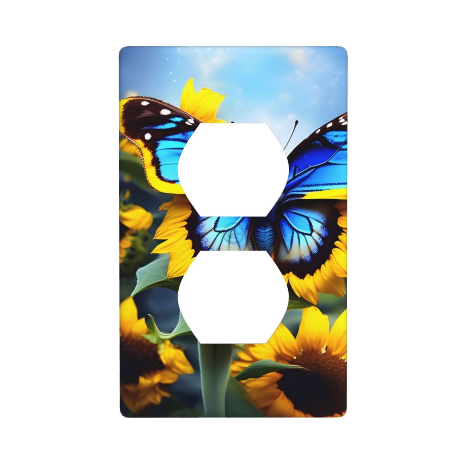 Sunflower Blue Butterfly Decorative Switch Plate Cover-Unbreakable Polycarbonate Wall Plate for Home Office, 1 Gang with Screws