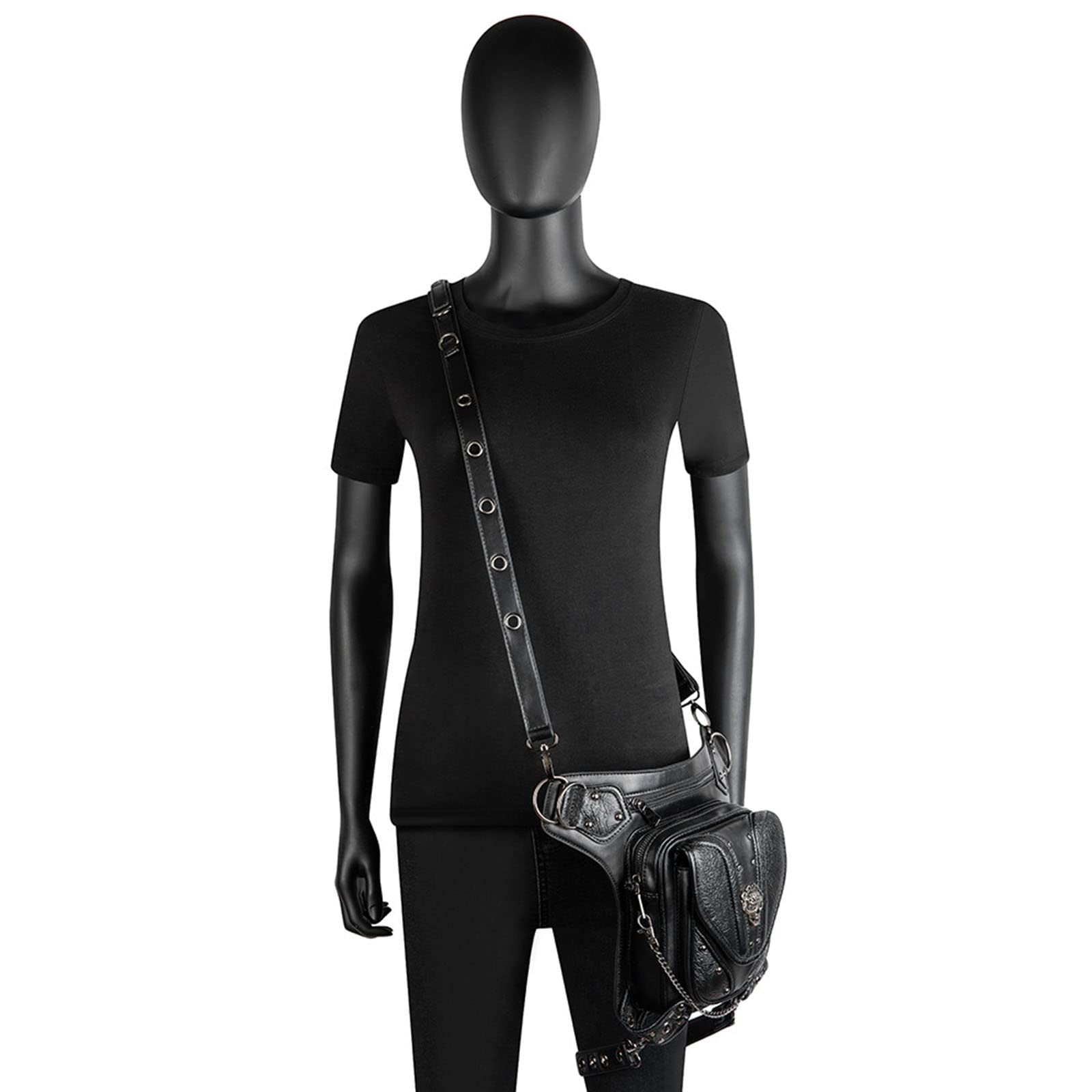 Steampunk - Riñonera para muslos y caderas, bolso gótico de poliuretano, bandolera, bolsa de cadena para senderismo