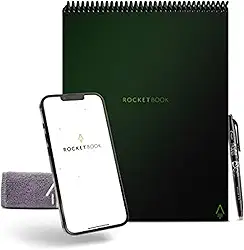 Bloco de Notas Rocketbook Flip – com 1 caneta Pilot Frixion e 1 pano de microfibra incluído – capa verde, tamanho carta (21,5 x 27,9 cm) (FLP-L-K-CKG)