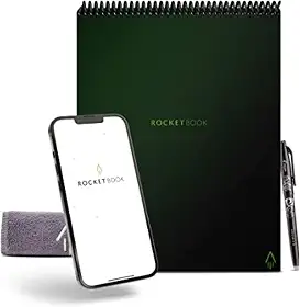 Bloco de Notas Rocketbook Flip – com 1 caneta Pilot Frixion e 1 pano de microfibra incluído – capa verde, tamanho carta (21,5 x 27,9 cm) (FLP-L-K-CKG)