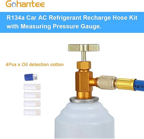 Miniatura 3 de Kit de manguera de recarga de refrigerante R134A con manómetro para aire acondicionado de automóvil, R134a Piercing Can Tap, R134A acoplador rápido,