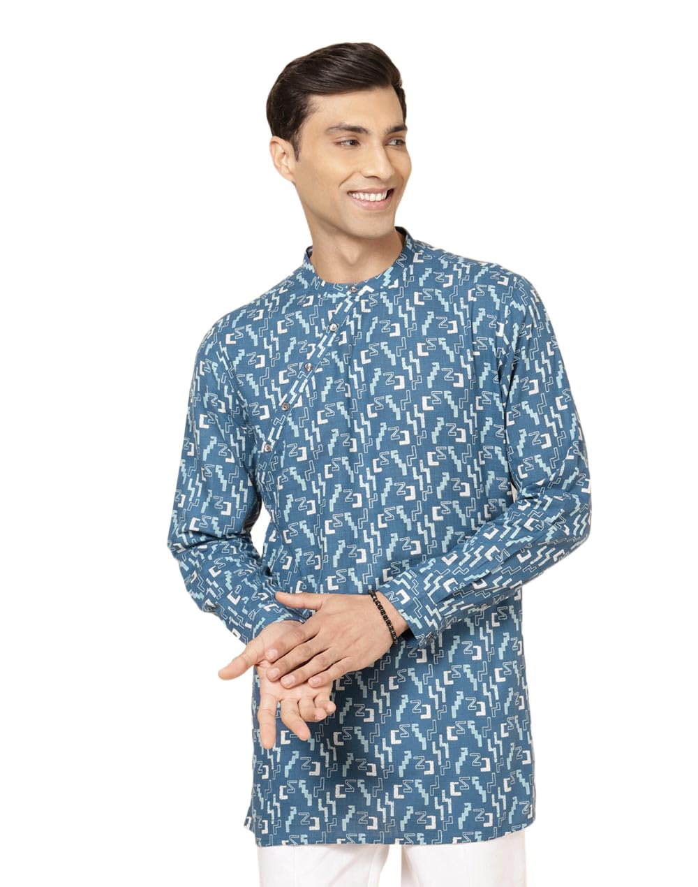 fabindia Blue Cotton Printed Slim Fit Short Kurta-picture-32