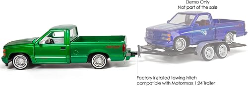 Miniatura 4 de All Star Toys 1992 Chevy Silverado C1500 454SS Pickup Lowrider Truck Candy Green 124 Modelo fundido a presión Motormax Get Low 79036 Exclusivo