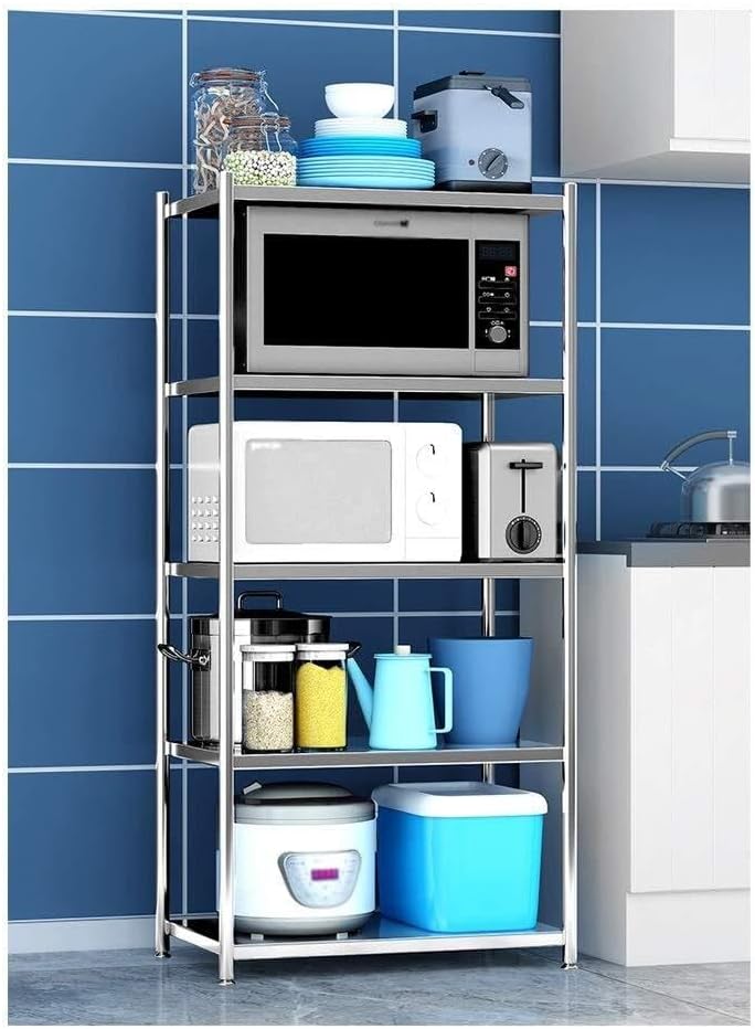 Stainless Steel 5-Layer Kitchen Multi-Function Rack – Microwave Oven Stand, Storage Shelf for Spices, Toaster, Bread, & More, Adjustable Foot Pad, H142cm x W39cm L56cm(H142cm,W39CMCxL71)