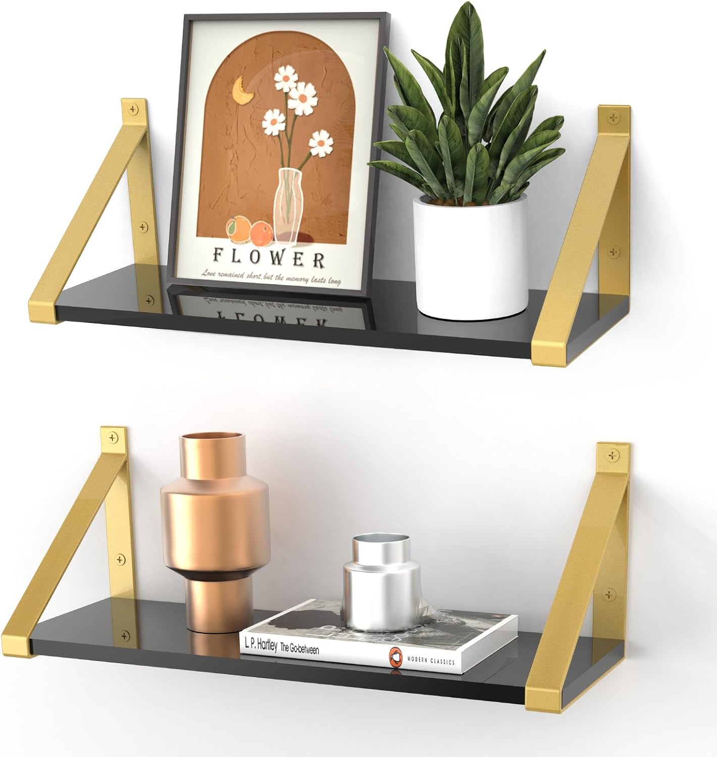 Amazon.com: Cilinta Gold Black Floating Shelves Wall Mounted Set of 2, 8mm Transparent Acrylic ...