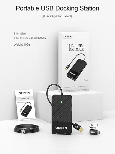 Miniatura 8 de QGeeM Estación de acoplamiento USB 3.0, concentrador USB de triple pantalla, monitor doble, estación de acoplamiento USB C para laptop compatible