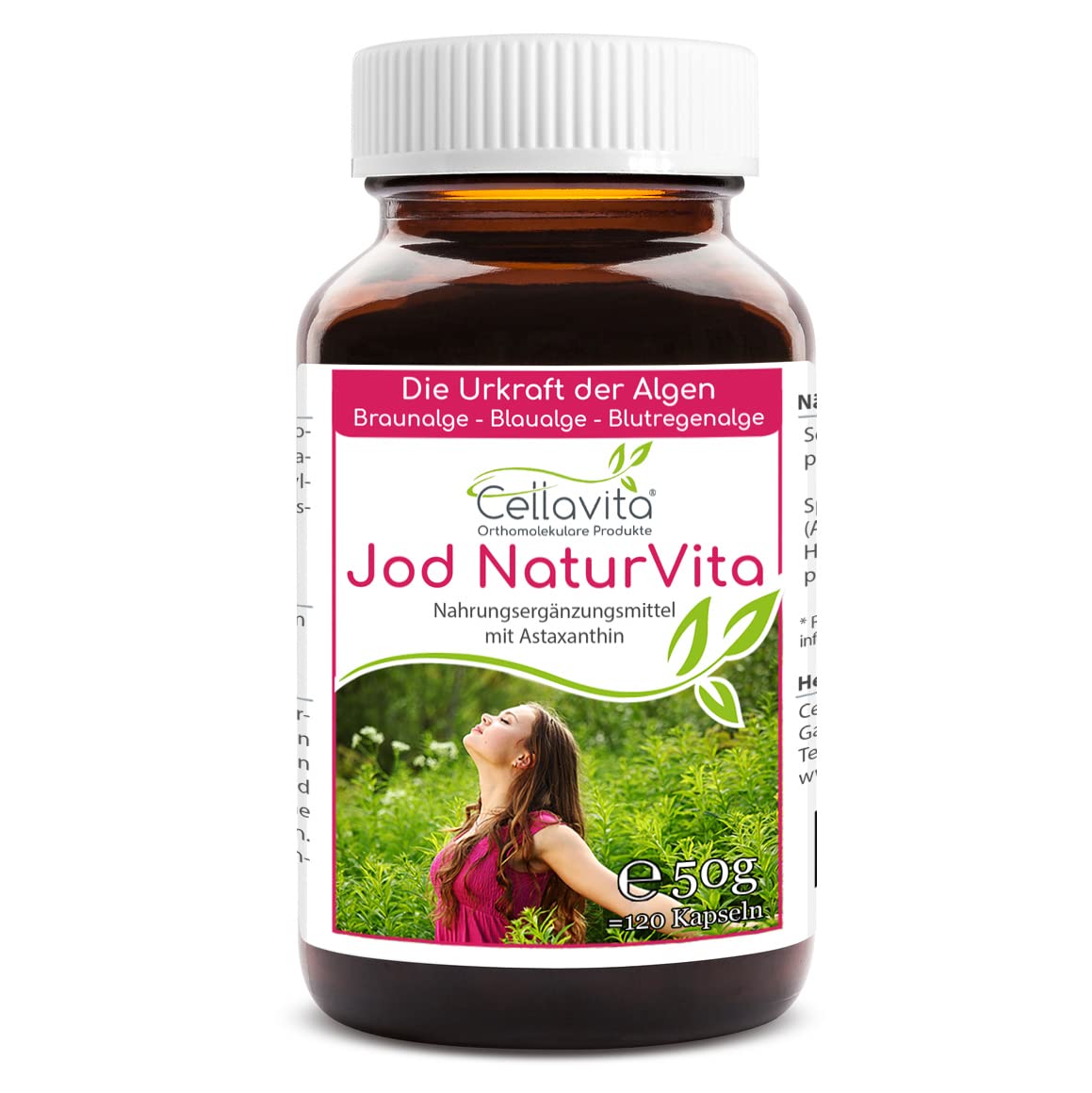 Cellavita Jod Natur Vita 4-Monatsvorrat 120 Kapseln | aus Kelp Algen mit Astaxanthin - Braunalge Blaualge Blutregenalge | natürliche JOD Quelle | Meeresalgen ohne Zusätze