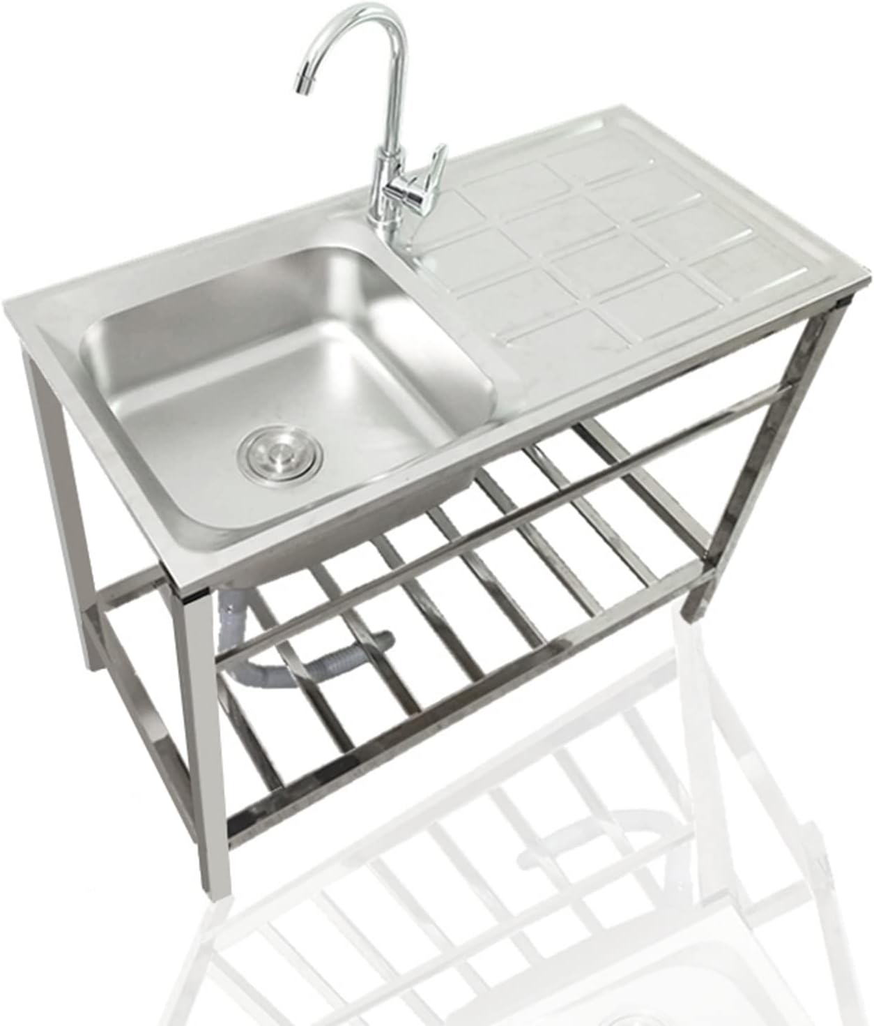 YZJJ Commercial Stainless Steel Sink Single Bowl, Free Standing Kitchen