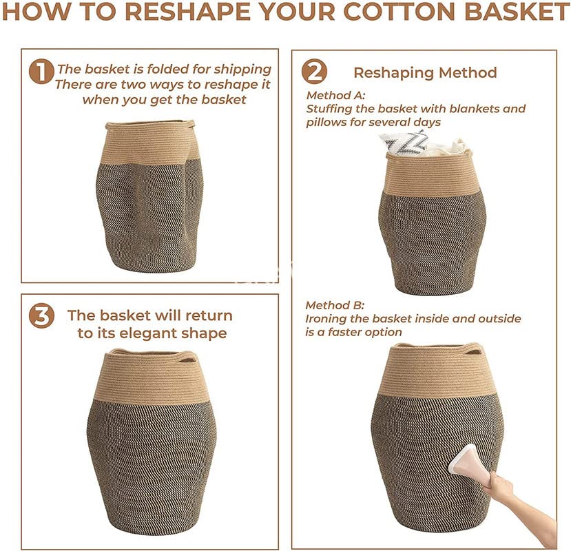 Image of GRATIFY Tall Laundry Hamper | Woven Jute Rope Dirty Clothes Hamper Modern Hamper Basket Large in Laundry Room, (Mix Dark Brown 18x 16 Inch)