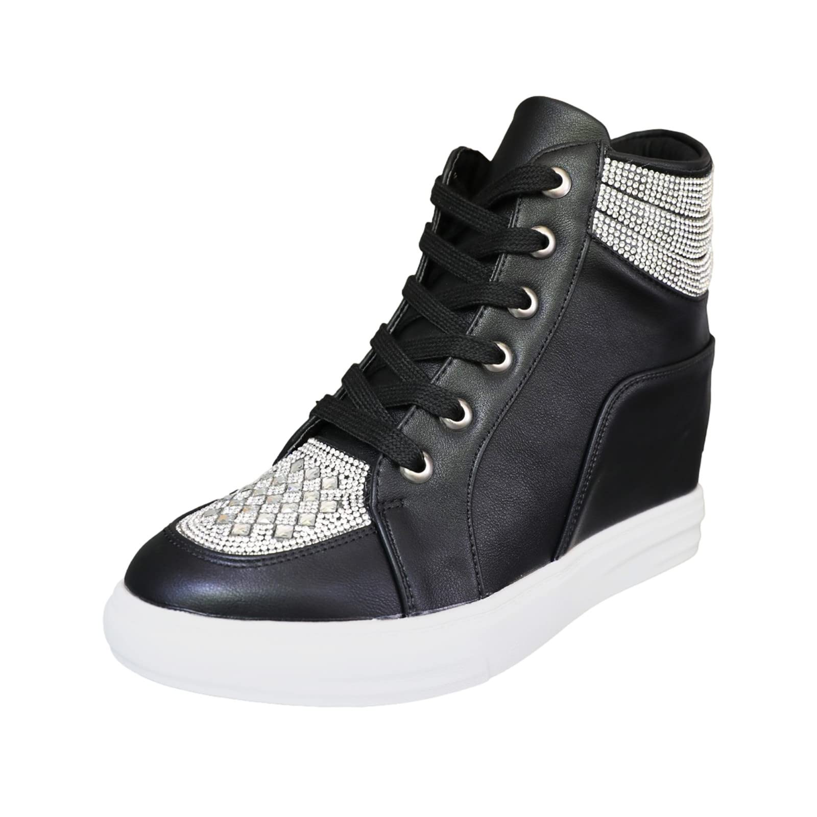 rismart Plataforma Botines Mujer Brillantina High-Top Moda Cuñas Zapatillas con Cordones