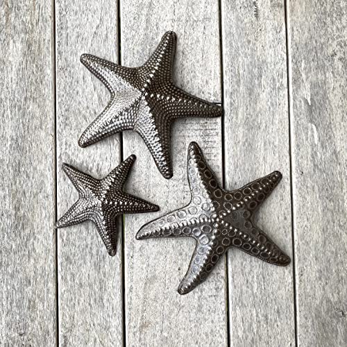 Starfish, Set Of 3, Sea Life Nautical Home Decor, Recycled Wall Art 8X8 And 5X5 Inches, Haitian, Decorative, Plaque #TOP4