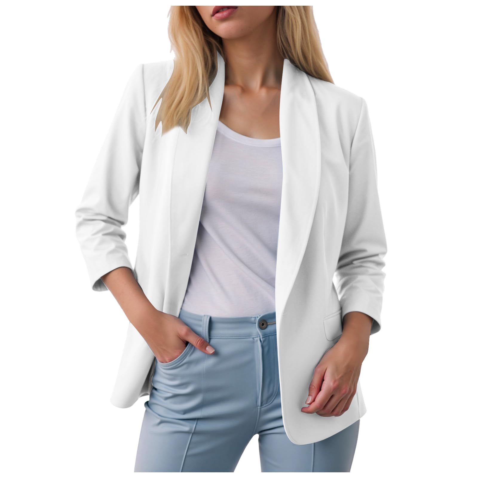 Blazer Casuales Manga Mujer Larga Solapa Ligeros Botones Fina Chaqueta Mujer Entretiempo Trabajo Elegante Blazer Slim Fit Frente Abierto Manga Larga Trabajo Oficina Boda Invitada Blazer Chaqueta