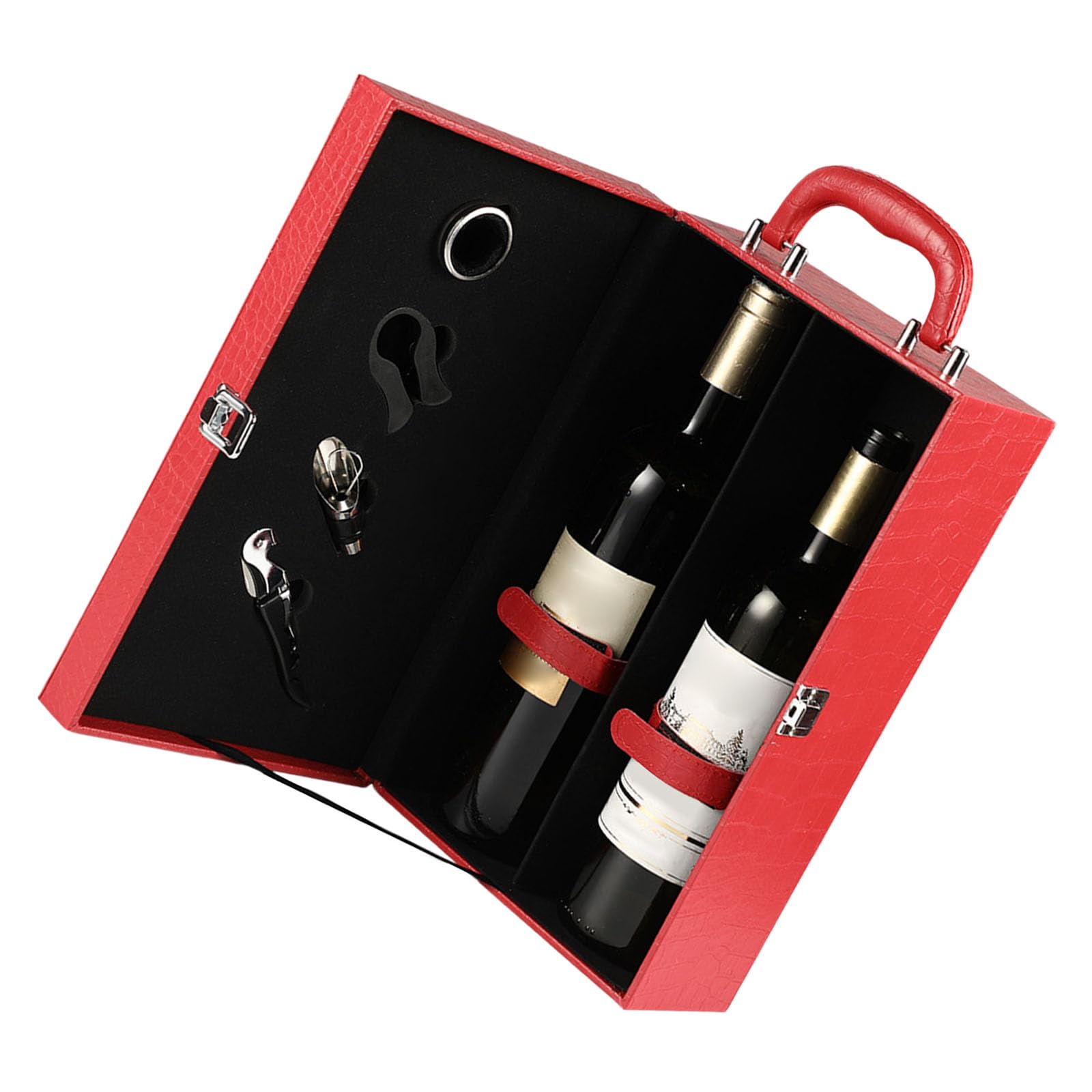Buxuaaaa Lavishness PU Leather Wine Cart with Cushioned Compartment Safely Holds 2 Bottles Exemplary for Gifting Entertaining Protective Wine Packaging