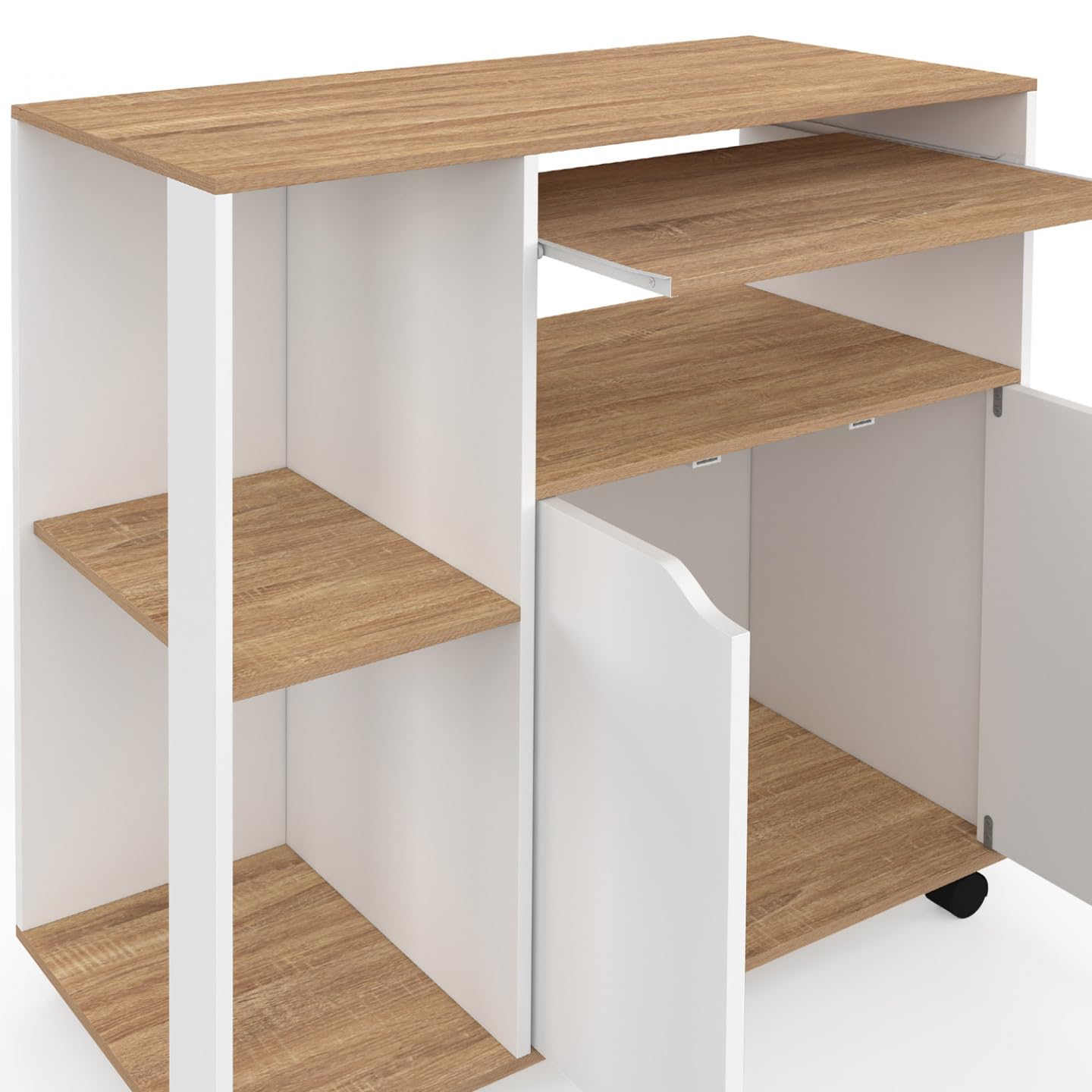 IDMarket - Desserte de cuisine COSI bois blanc et plateaux façon hêtre L.76 CM