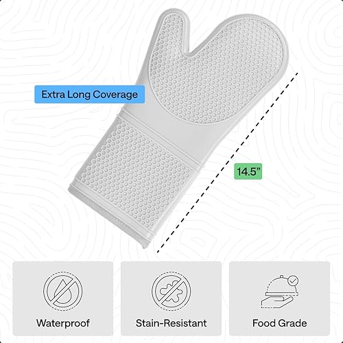 Miniatura 91 de GORILLA GRIP - Juego de guantes de horno de silicona suave sin BPA, guantes de cocina resistentes al calor e impermeables, forro de algodón grueso