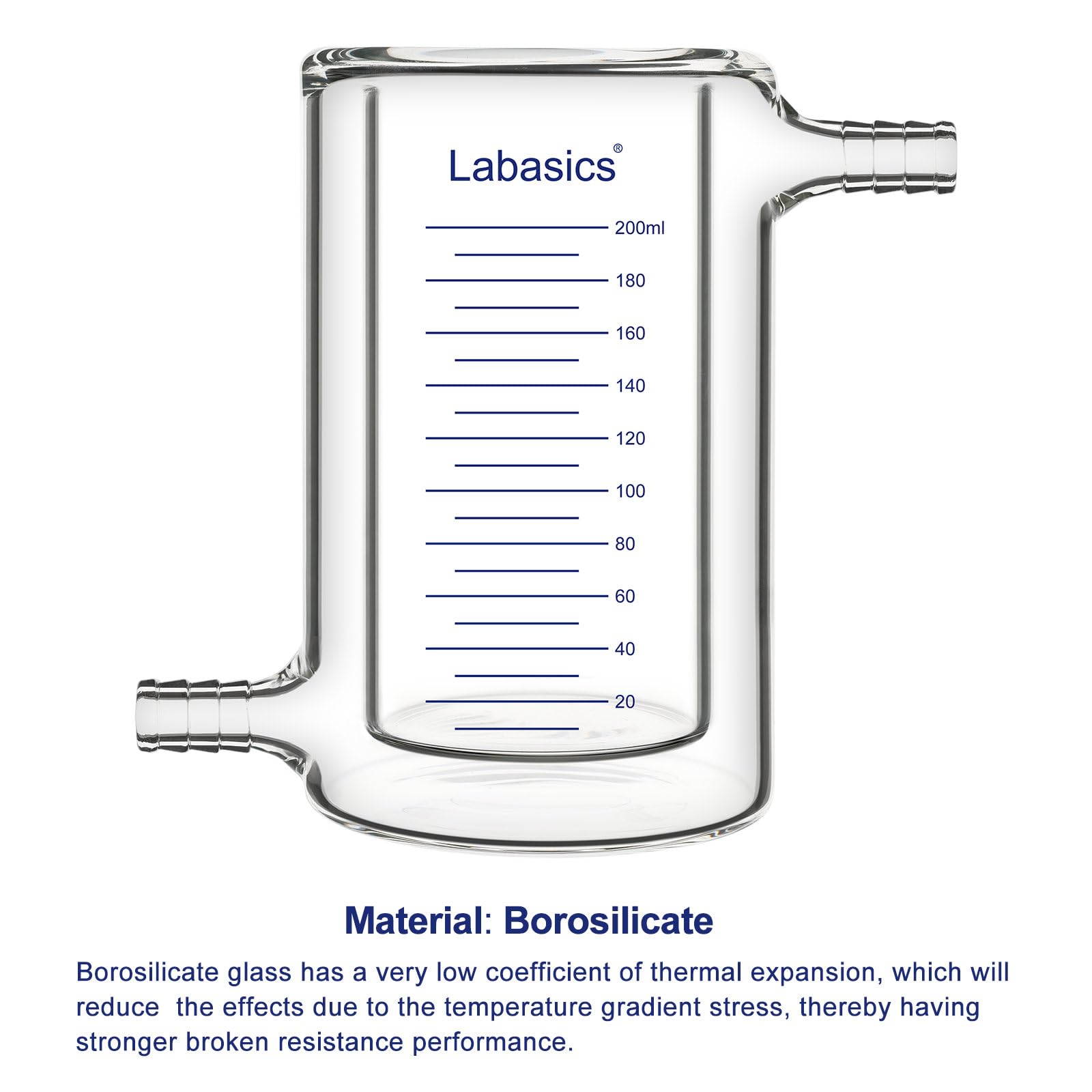 Labasics Becher con Giacca, Realizzato in Vetro Borosilicato di Alta, Vetro da Laboratorio Doppio Strato per Controllo Termico e Reazioni Chimiche, 200 ml