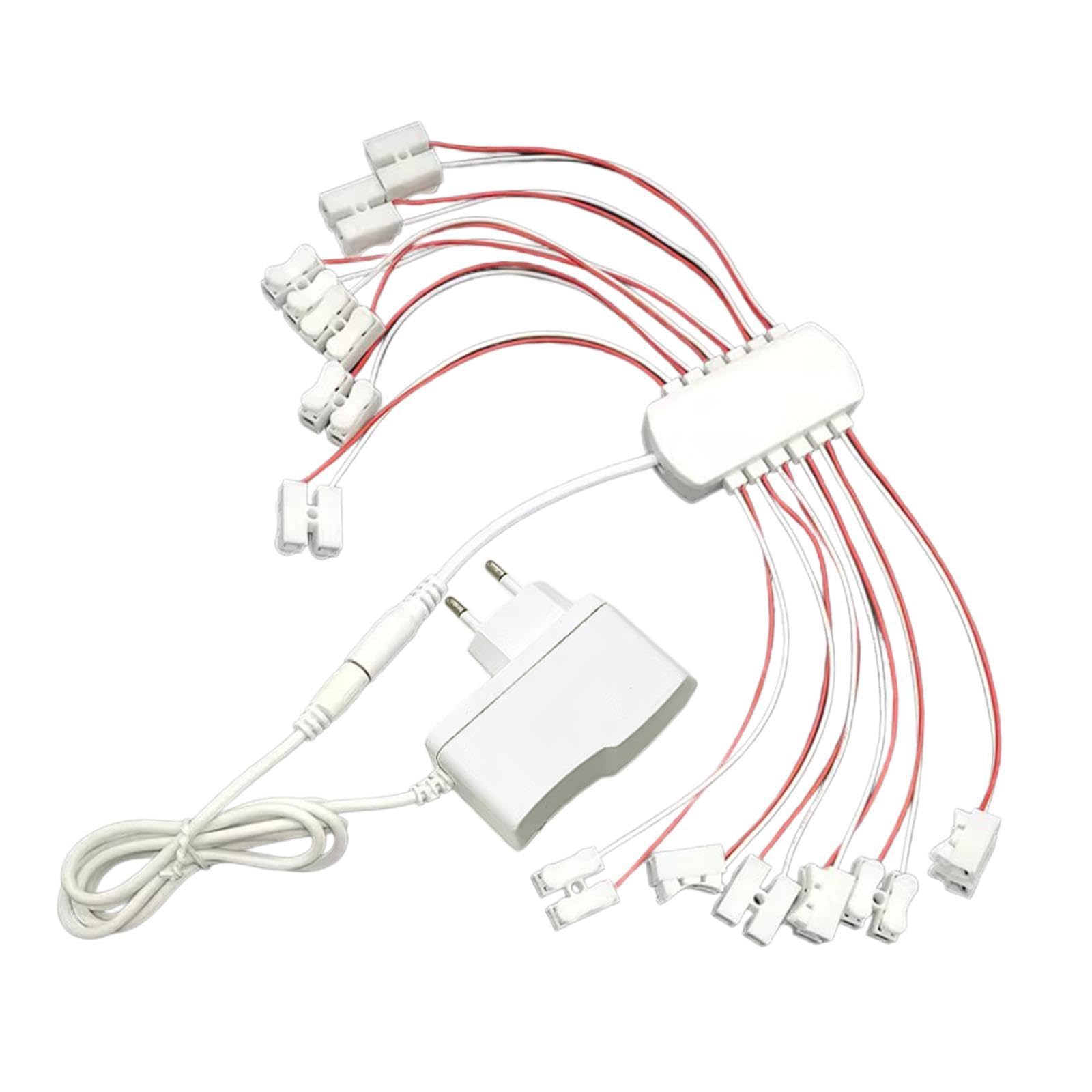Alimentatore 12V 2A Cablaggio di illuminazione in miniatura Multi porte Cavo di alimentazione con spina UE per lampada modello Micro paesaggio Case, 12 Porte