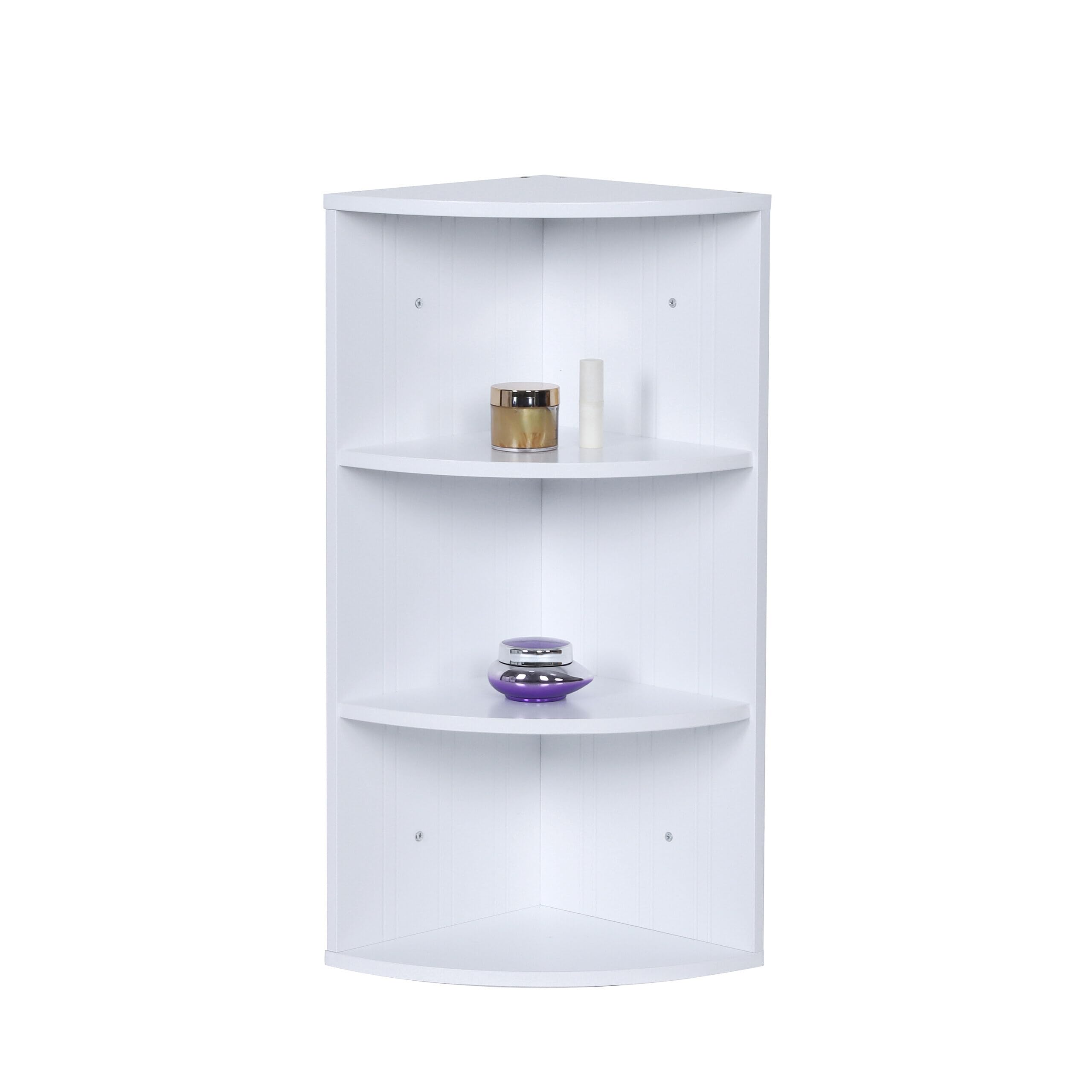 Relaxdays corner shelf, 3 shelves, bathroom shelf, wall or freestanding, space-saving, HWD: 62x35x25 cm, MDF, white