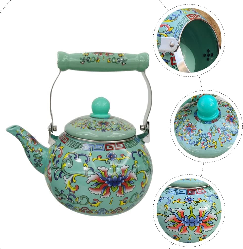 Enamel Tea Kettle, Ceramic Enamel Tea Kettle 2.5L Large Porcelain Enameled Teakettle Floral Teapot(Red)