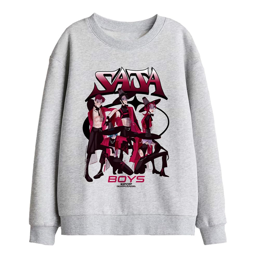 Kpop Demon Hunters Saja Boys Demon Group Kids Sweatshirt, Athletic Heather, 7-8