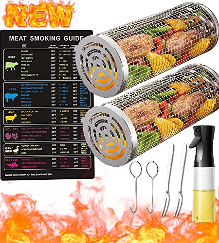 Zylindrischer Grillkorb Rauchnetz Grillzylinder Edelstahl für Gemüse Kolibrin Grillrolle Grilltrommel Grillnetz Pommes Drachenkind Drehspieß Grillkäfig Basket Rund BBQ Rolling Grilling