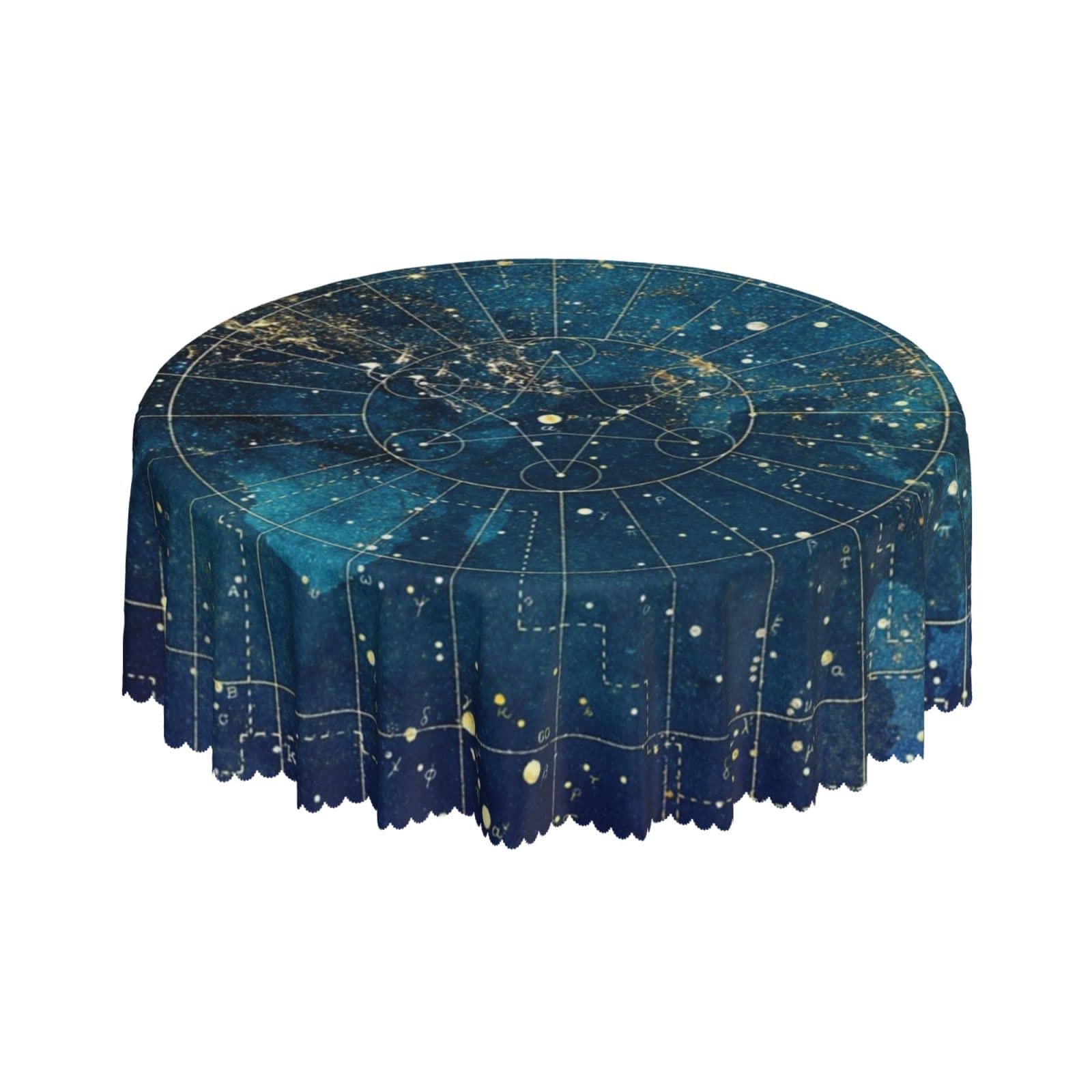 Lsjuee Geometry Universe Map Earth Round Tablecloth 60 Inch Printed Washable Tablecloth for Dining Party Holiday Fall Home Decorative