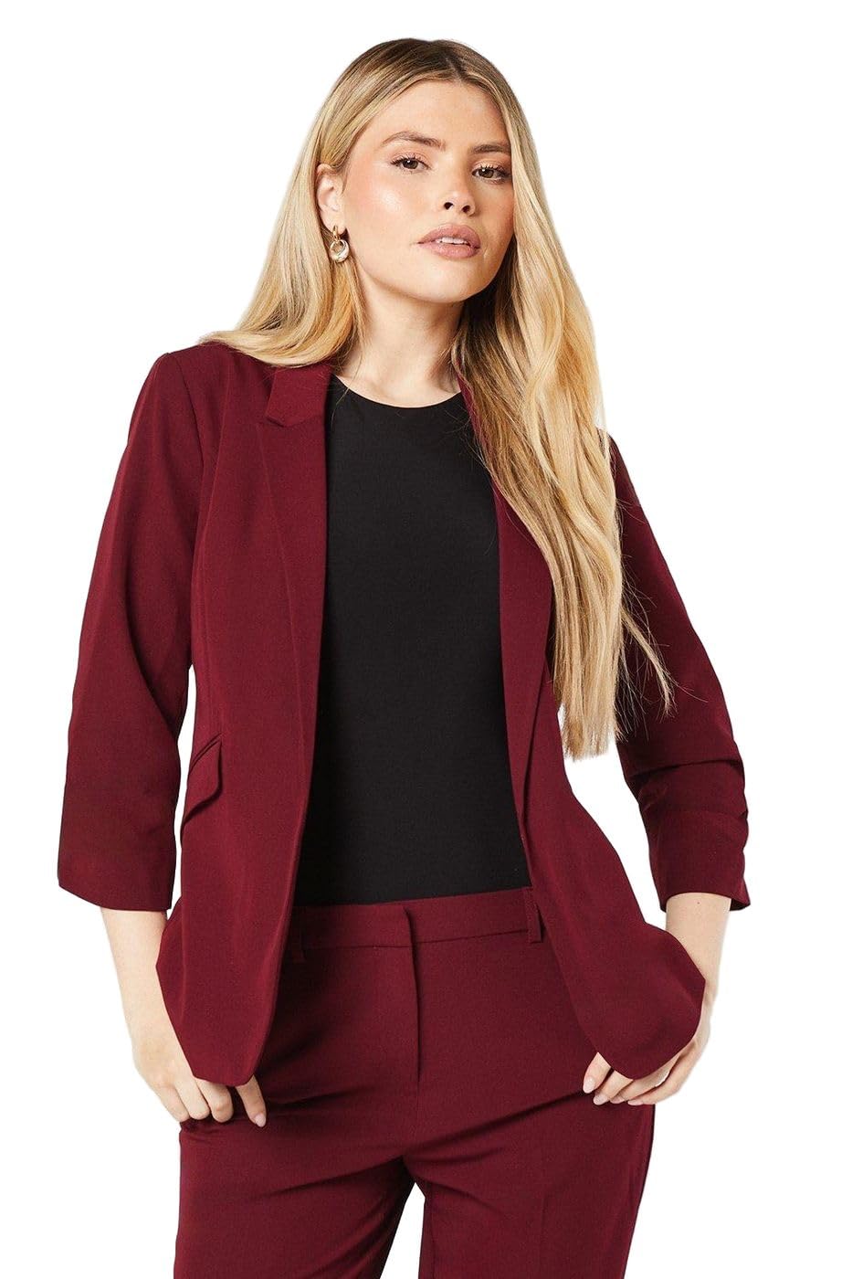 Dorothy Perkins Women's Burgundy Ruched Sleeve Blazer In | Size: 10