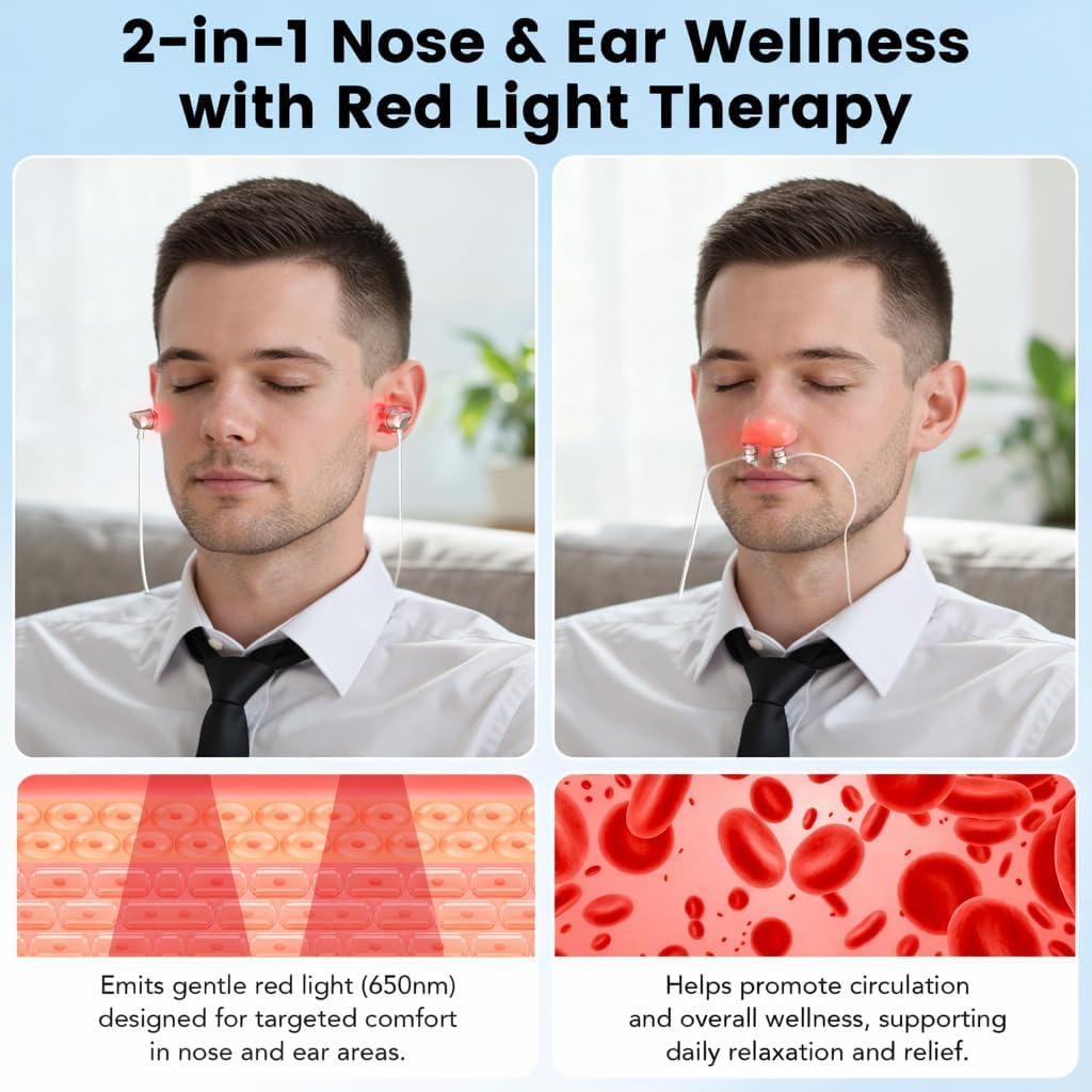 2026 Upgraded 2-in-1 Red Light Device for Ears & Nose, 650nm Ear & Nasal Light for Daily Ear Care & Comfort, Hearing Wellness Support, Type-C Powered Design