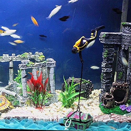 Holoras Action Aquarium Ornament, Aquarium Treasure Chest and Diver for Fish Tank Decorations