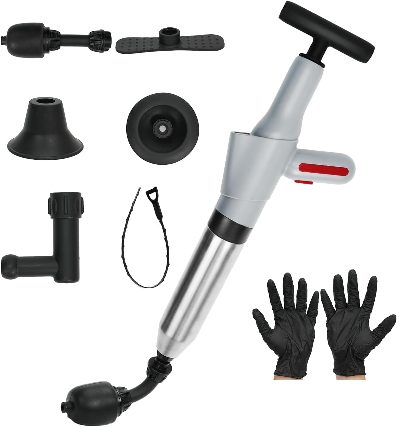 Vienki Toilet Plunger, High Pressure Toilet Plunger – Air Drain Unclogger Blaster with Visual Barometer, Heavy Duty Plungers for Bathroom Toilet, Floor, Kitchen Sink & Plumbing Clogs, Stainless Steel — view 9
