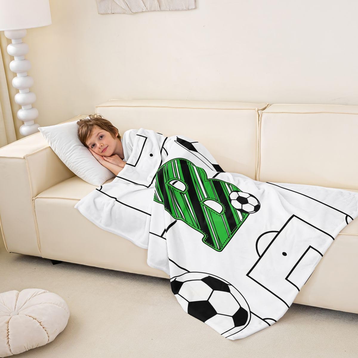 Erosebridal Soccer Fleece Blanket Personalized Initial B Flannel Blanket Queen Size 90X90 Inch,Sports Theme Boys Girls Fuzzy Plush Throw Soccer Court Fuzzy Blankets Decorative Sofa Couch