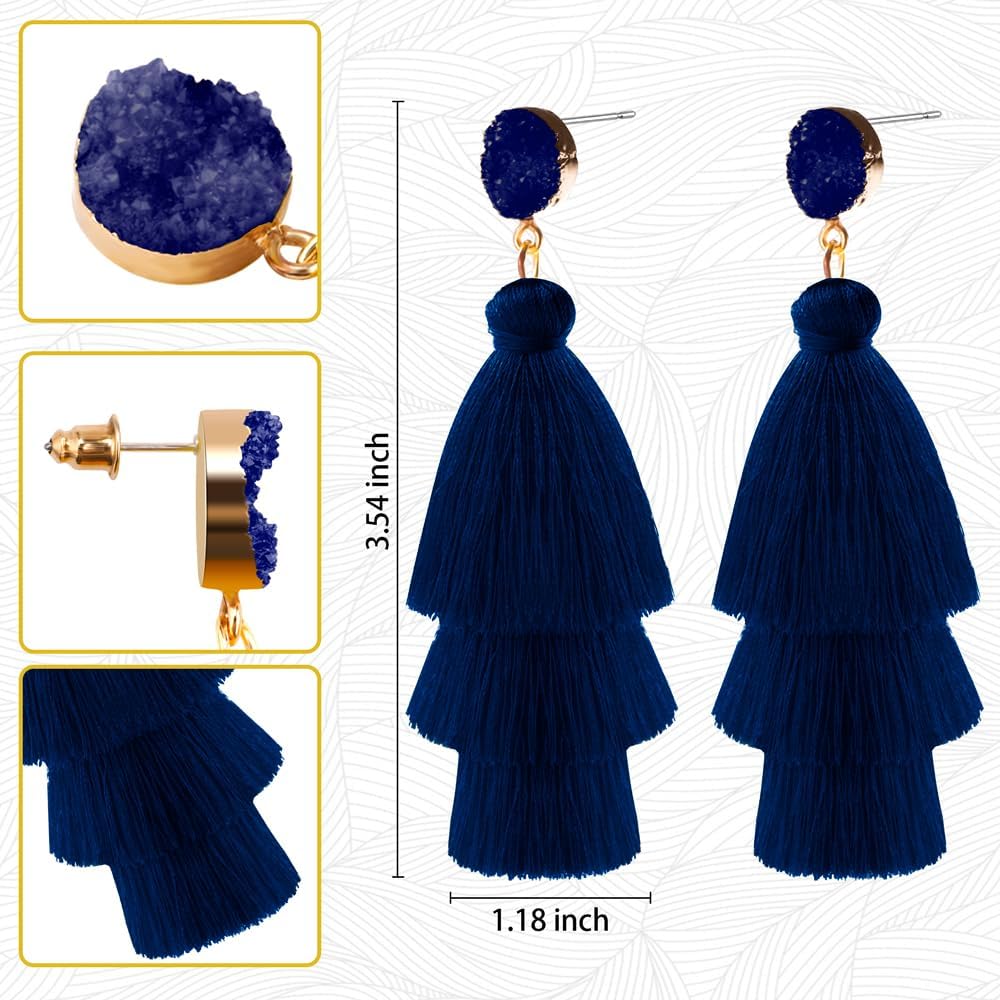 Colorful Tassel Earrings for Women Layered Christmas Earrings Bohemian Tiered Fringe Dangle Drop Earrings Halloween Valentines Earring for Girls Teen Mother's Birthday Thanksgiving Gift - Image 4