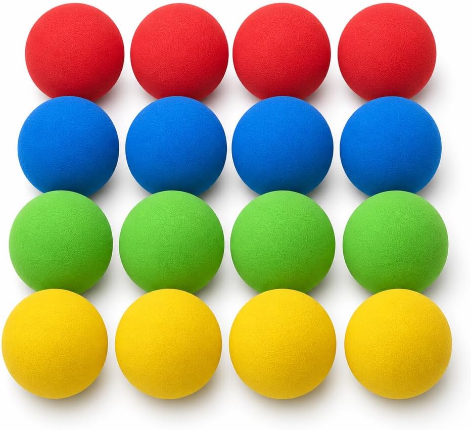 16 Pack Foam Balls for Kids, Soft Lightweight Foam Sports Balls in Red Blue Green Yellow, Safe Indoor & Outdoor Play Balls for Tossing, Catching, Party Favors, Classroom & Training