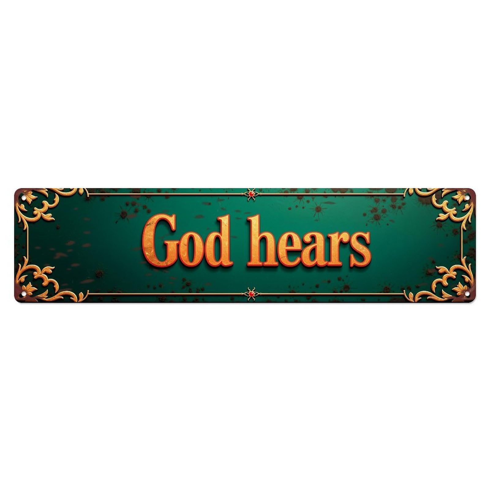 Jdyaojiesheng Vintage God Hears Ornate Design Tin Sign Retro Metal Wall Decor Metal Poster, Home Bar Garage Farmhouse Cafe Wall Art Decoration 4X16inch