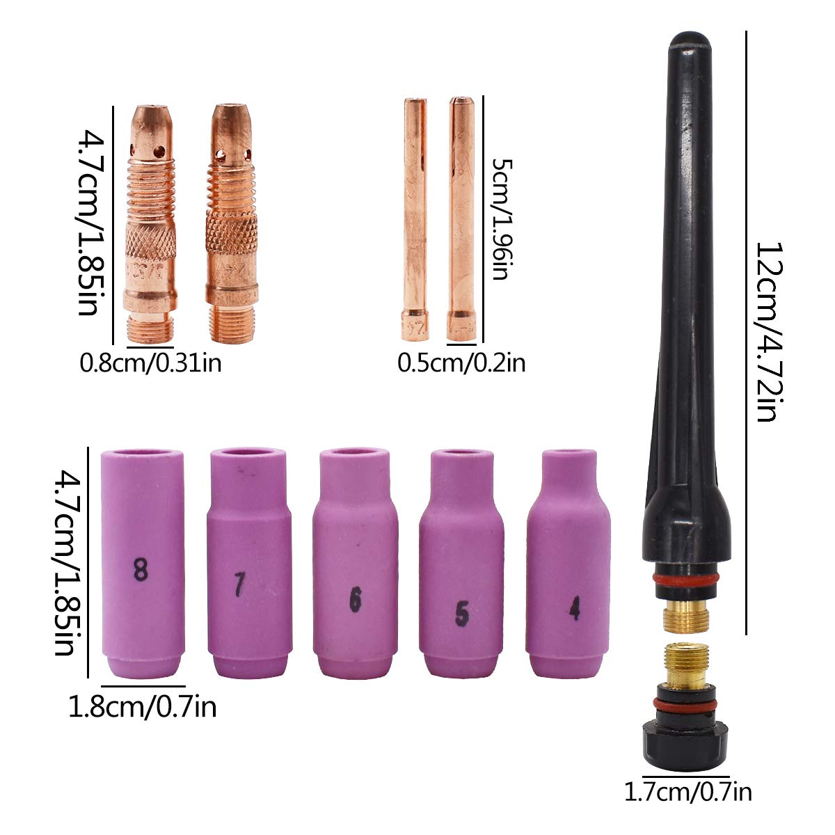 Kit Torche de Soudage Tig,Tianher 26 Pièces Kit Torche de Soudure Tig Tasse Lentille Gaz TIG Fit WP-17 WP-18 WP-26 SR-17 SR-26 Soudage Accessoires Consommables.