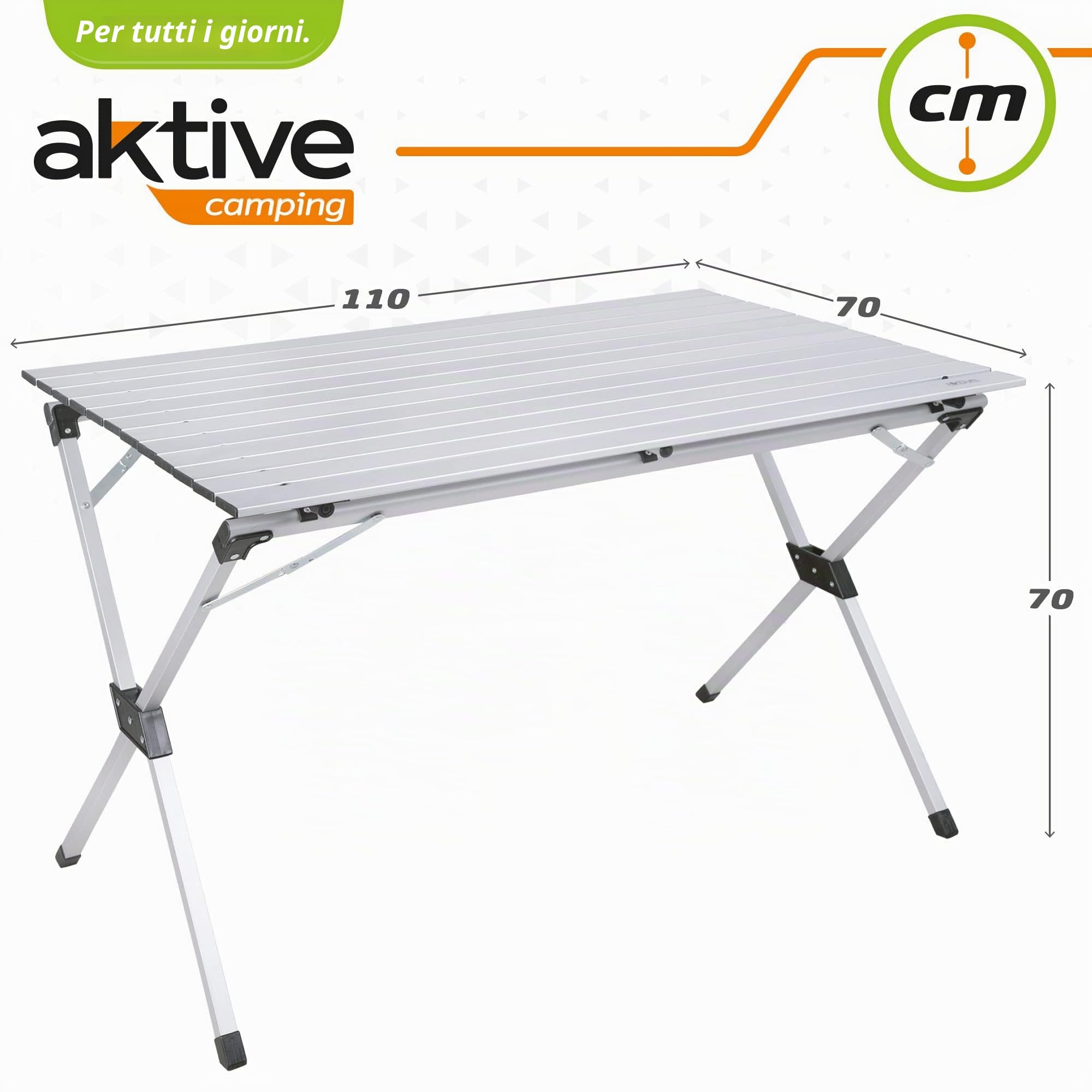 AKTIVE Tavolo pieghevole leggero, tavolo da campeggio in alluminio, piano laminato, 110 x 70 x 70 cm, con borsa per il trasporto, piedini antiscivolo, per 6 persone, Campeggio