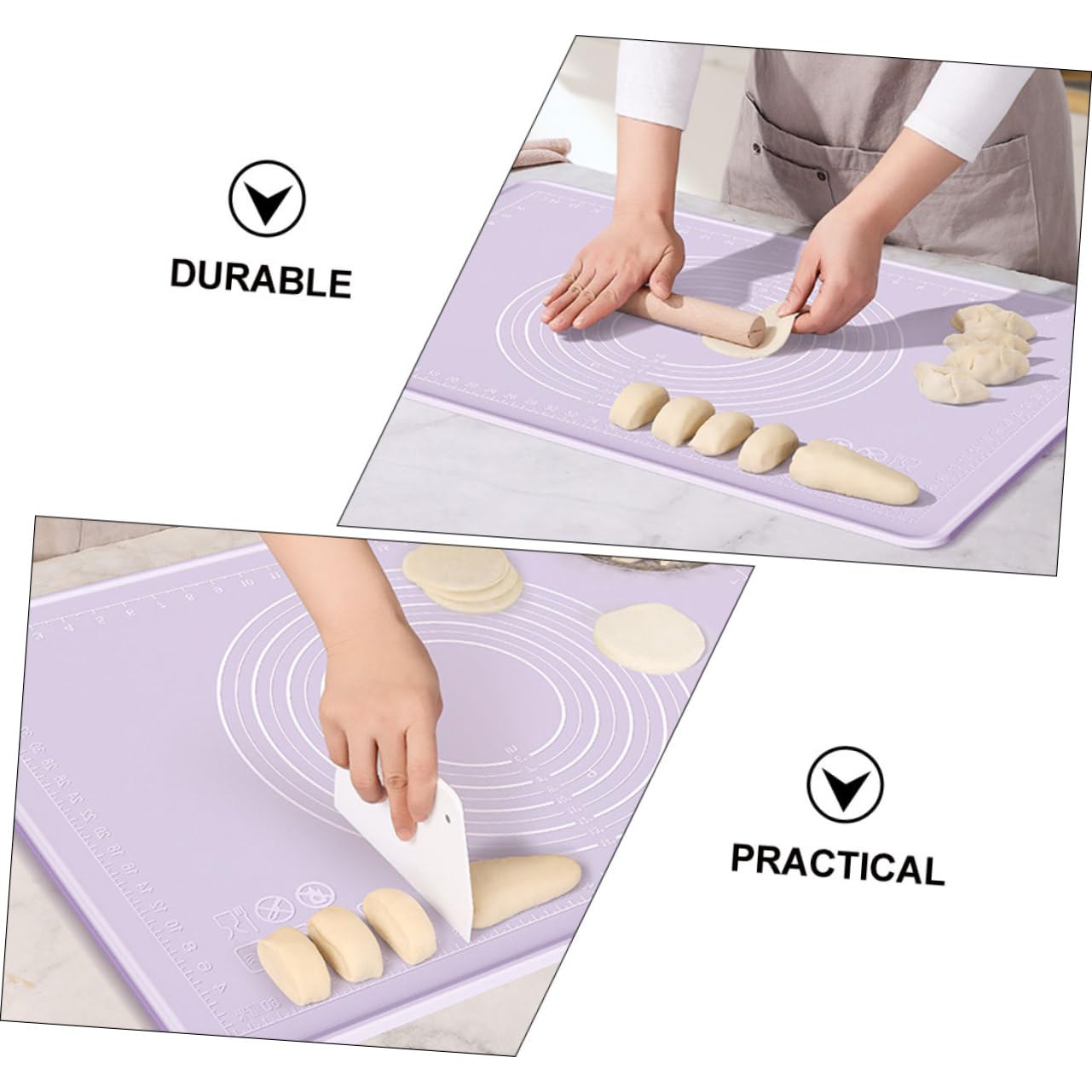 Alfombrilla de Silicona para Amasar Práctica Alfombrilla de Silicona para Amasar con Escalas Circulares Y Medidas Lineales Antideslizante Reutilizable Accesorio para El Hogar