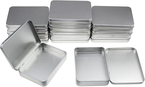 12 recipientes rectangulares de metal vacíos con bisagras para necesidades básicas, organizador de almacenamiento para el hogar, juego de mini