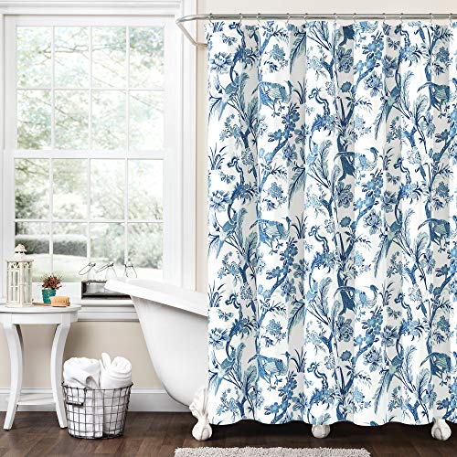 Image of Lush Decor Dolores Shower Curtain 72" W x 72" L Blue - Floral Shower Curtains for Bathroom - Fabric Bathroom Curtain - Maximalist Decor