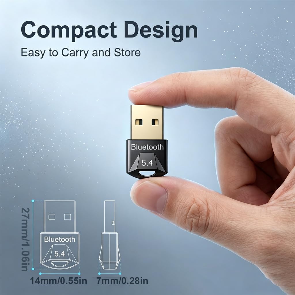 Adaptador Bluetooth 5.4 USB para PC, Receptor Bluetooth Dongle Inalámbrico de Baja Latencia Soporta 7 Dispositivos Compatible con Windows 11 10 8.1 para Auriculares Ratón Teclado Altavoz