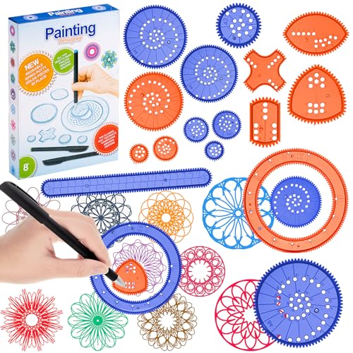 Chivao Spiral Art Kit Circle Stencils Drawing Tool Gear Geometric Ruler Circle Template Drawing Kit Plastic Spiral Curve Stencils with Pens Paper for Back to School Gifts DIY Crafts Sketch(Elegant)