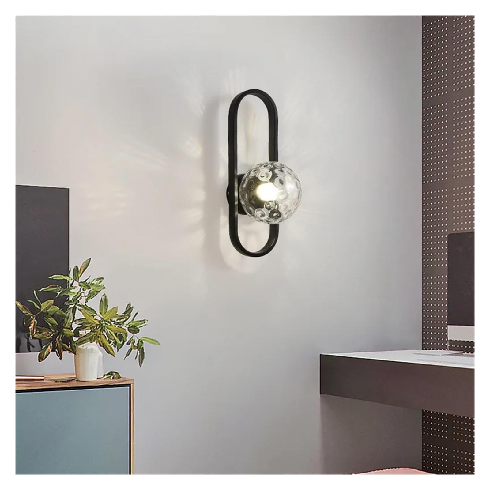 CWCQGH E27 LED Wall Sconce Walkway Staircase Corridor Living Room Background Glass Home Design Shades,Black-B