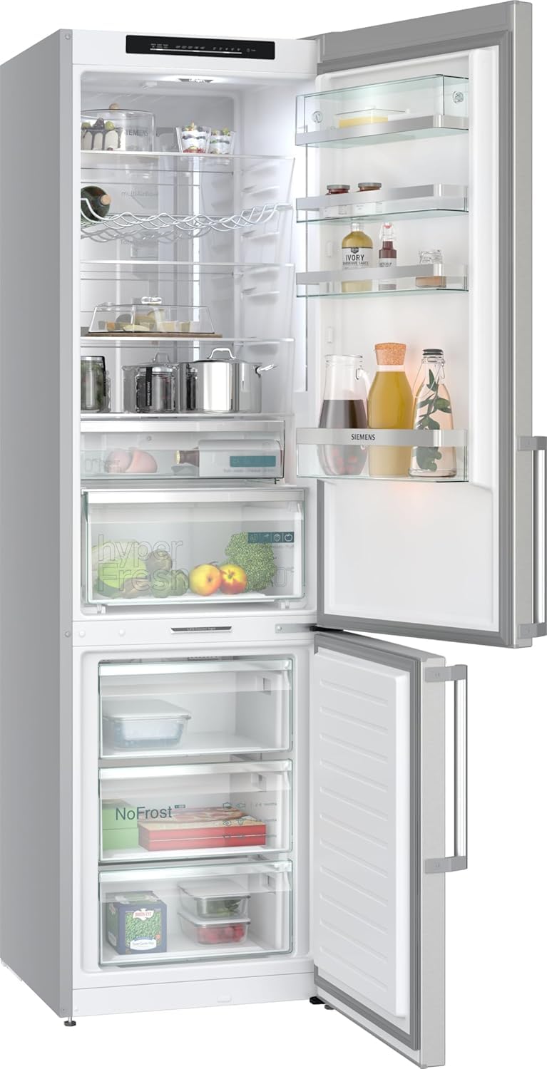 Siemens iQ500 KG39NAIAU Freistehende Kühl-Gefrier-Kombination 363 l Total noFrost hyperFresh LED Beleuchtung 203 x 60 cm Gebürsteter Stahl AntiFingerprint