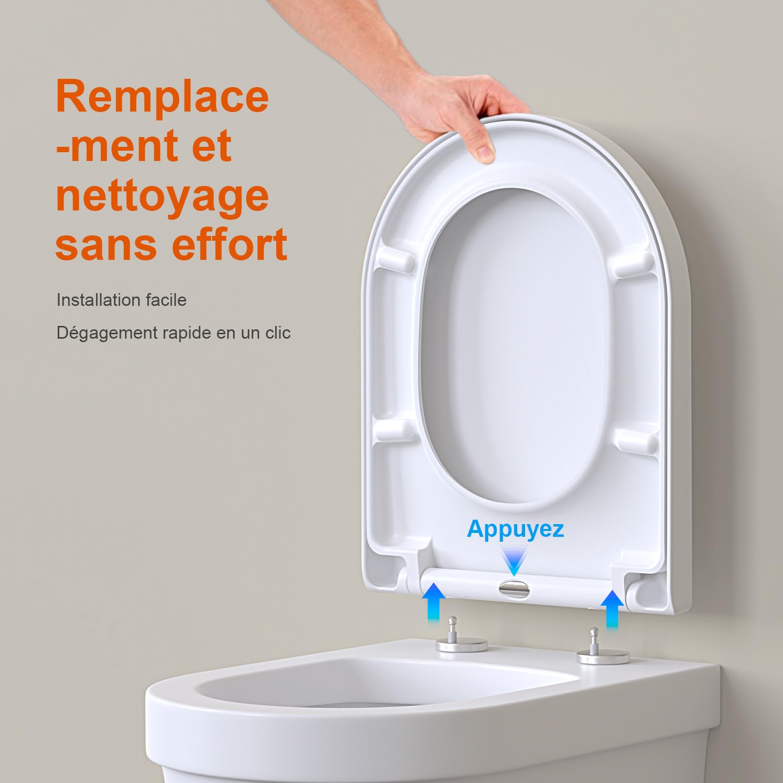 GRIFEMA Premium Abattant WC - Forme D, Universel - Duroplast(UF), Finition Céramique Brillante - Antimicrobienne & Anti-Jaunissement - Dégagement Rapide & Facile à Nettoyer - 150kg Capacité, 46.5x36cm